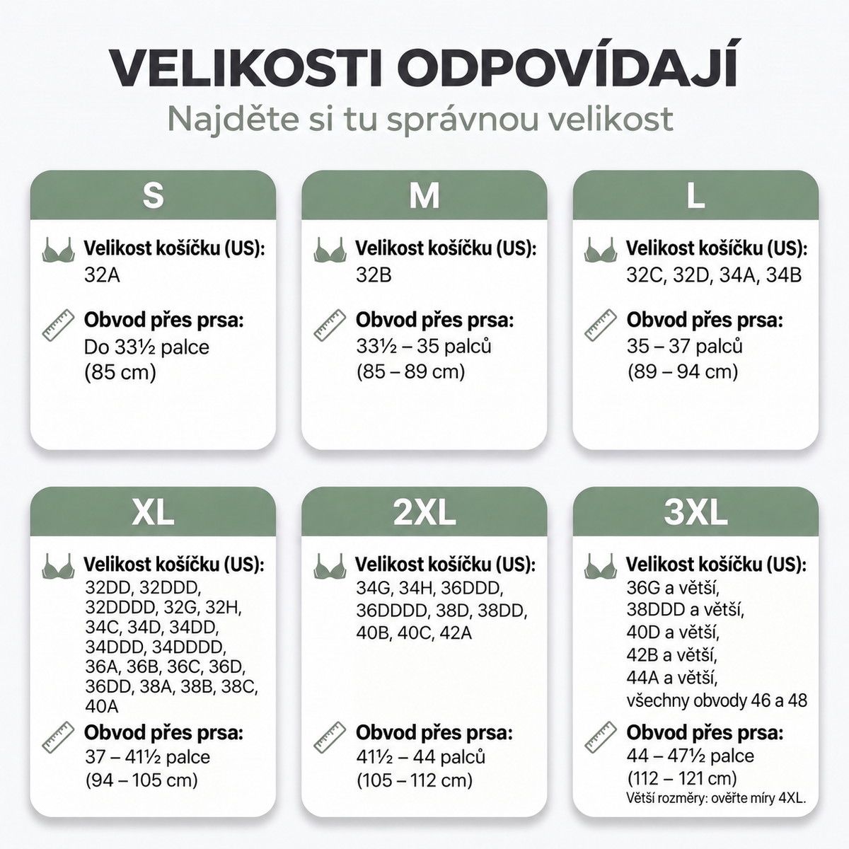 Tabulka velikostí tílka S až 3XL